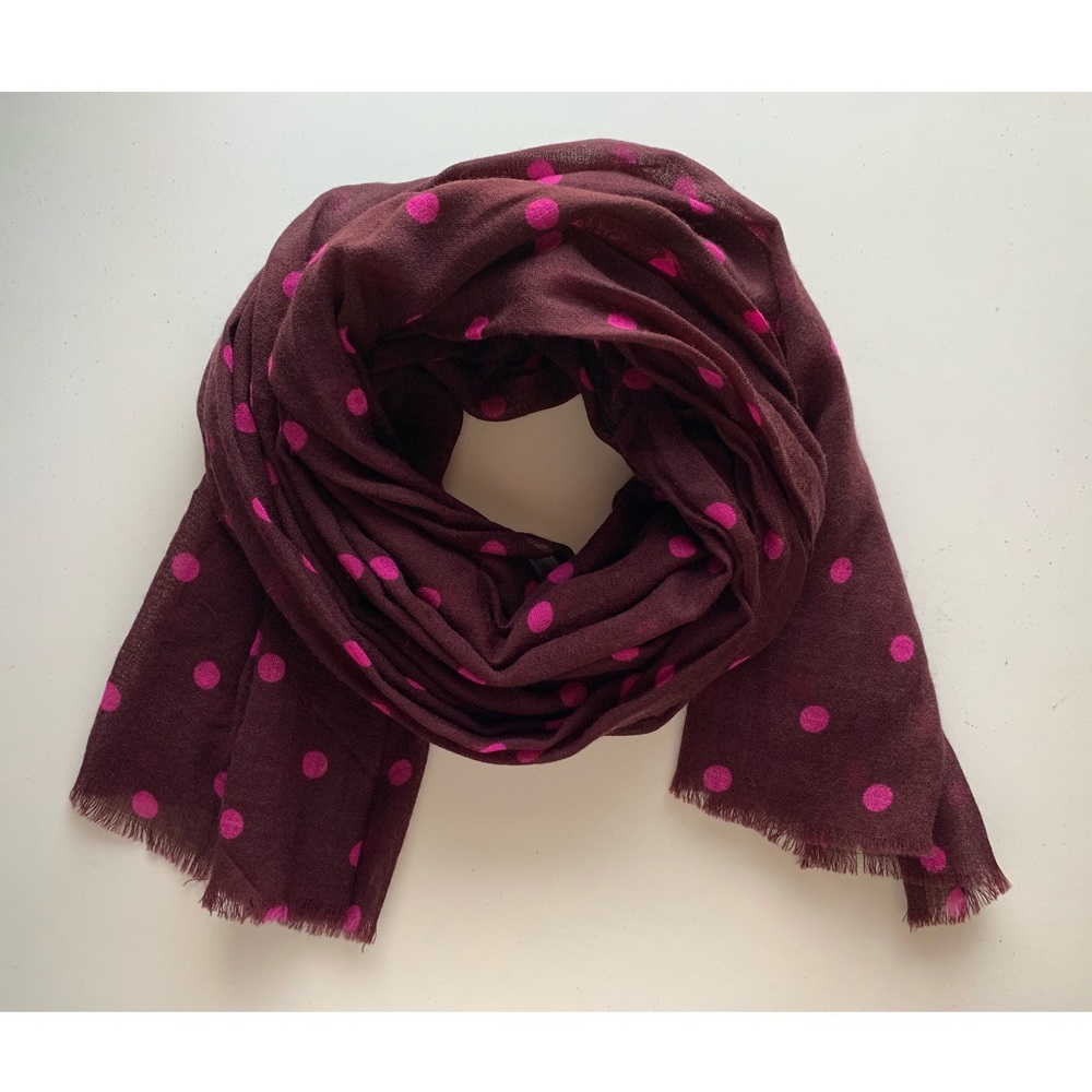 J. Crew Marron Polka Dot Lightweight Wool Scarf